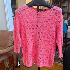 Peach open crochet top by Jeanne Pierre XL